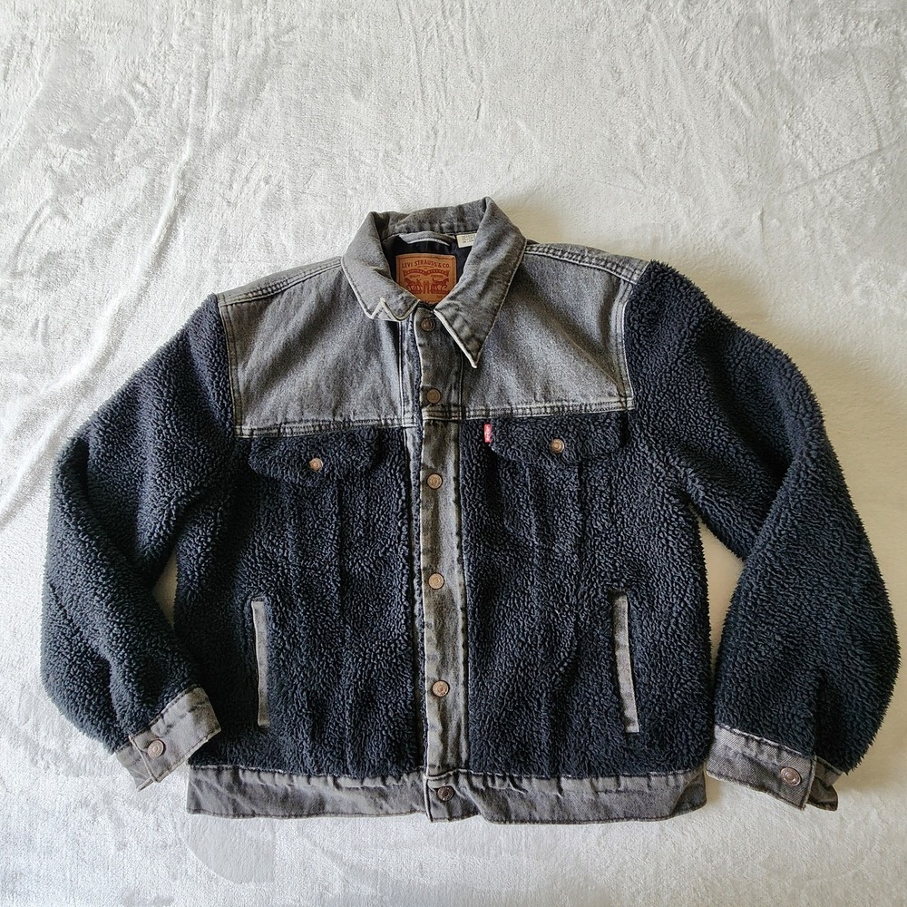 Levi's Black Sherpa Jean Jacket with Gray Denim Accents